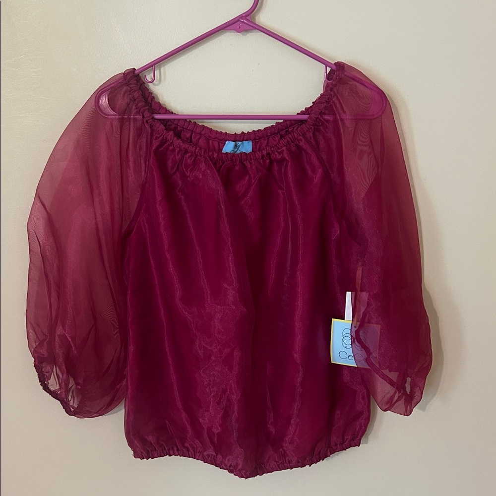 CeCe fuchsia Puff Sleeve Ruffled Blouse M nwt